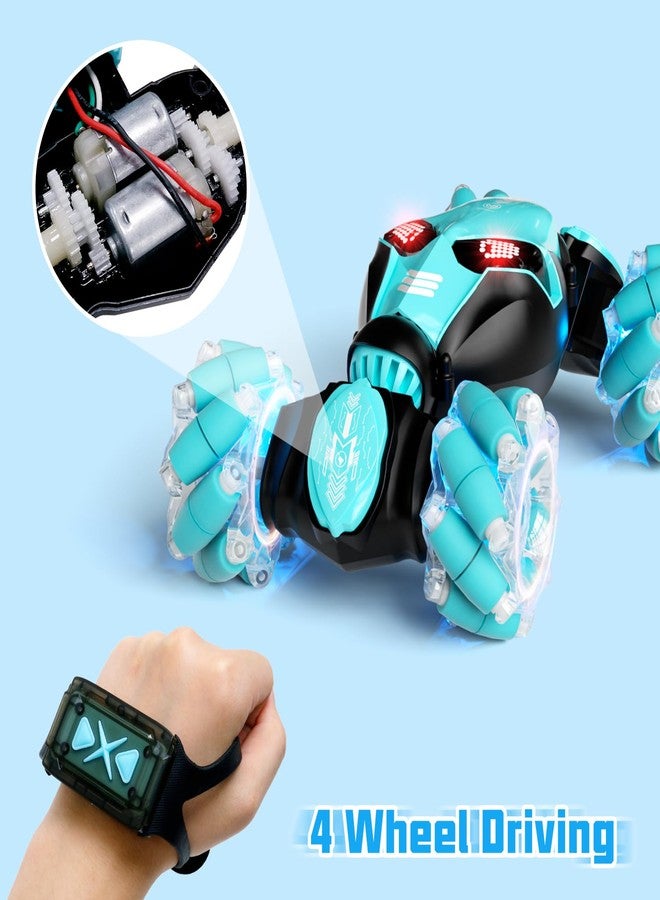 28°C Remote Control Car, Gesture Sensor RC Stunt Cars Toys for Boys Age 8 9 10 11 12+ Years Old, 2.4GHz 4WD RC Double Sided 360° Flips Off Road Vehicle Toy with Lights/Music, Gifts for Kids Girls Blue - Image 5